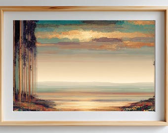 Digital Download Meereslandschaft Wand Kunst | Sonnenuntergang Ozean Landschaft | AI erstellt druckbare Wohnkultur
