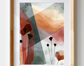 Abstrakte Berglandschaft Kunstdruck Digitaler Download | Minimalistische geometrische Natur Wandkunst | Wohnzimmer Dekor