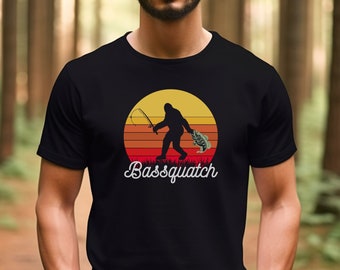Bassquatch, Vintage Bigfoot Shirt, Retro Sunset Shirt, Funny Sarcastic Tee, Big Foot Shirt, Yeti Shirt, Sasquatch Shirt, Squatch Fishing Tee