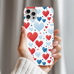 Red White & Blue Hearts iPhone Cases, Samsung Galaxy, Google Pixel,4th of July Gift,American Flag Colors,4th of July Phone Case,Blue Case