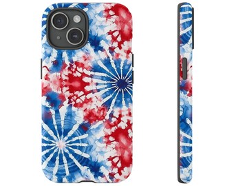 Red White & Blue Tie Dye iPhone Cases,Samsung Galaxy, Google Pixel,4th of July Gift,American Flag Colors,Aesthetic Fourth of July Phone Case