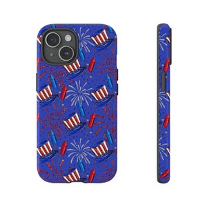 Fireworks Red White & Blue iPhone Cases, Samsung Galaxy, Google Pixel,4th of July Gift,American Flag Colors,4th of July Phone Case,Blue Case