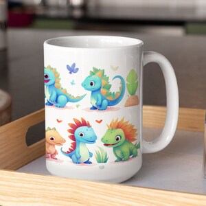 Mug with Cute Dinosaurs, Mug Gift, Dinosaurs, Coffee Mug, Tea Mug, Chocolate Mug, Dinosaurs with leaves, Dinosaur Lover, Ceramic Mug 15oz