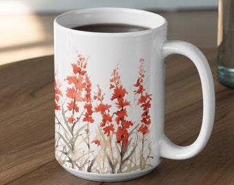 Mug with red wild flowers, Mug Gift, wild flowers, Coffee Mug, Tea Mug, Chocolate Mug, Meadow Flowers, Flower Lover, Ceramic Mug 15oz