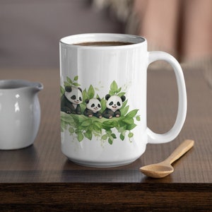Mug with Pandas, Mug Gift, Pandas, Coffee Mug, Tea Mug, Chocolate Mug, Pandas with Bamboos, Panda Lover, Ceramic Mug 15oz