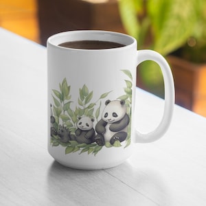 Mug with Pandas, Mug Gift, Pandas, Coffee Mug, Tea Mug, Chocolate Mug, Pandas with Bamboos, Panda Lover, Ceramic Mug 15oz