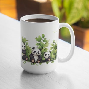 Mug with Pandas, Mug Gift, Pandas, Coffee Mug, Tea Mug, Chocolate Mug, Pandas with Bamboos, Panda Lover, Ceramic Mug 15oz
