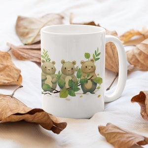 Mug with Wombats, Mug Gift, Wombats, Coffee Mug, Tea Mug, Chocolate Mug, Wombats with leaves, Wombat Lover, Ceramic Mug 15oz