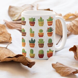 Mug with cactus plants, Mug Gift, Cactuses, Coffee Mug, Tea Mug, Chocolate Mug, Cactus in Pots, Cactus, Cactus Lover, Ceramic Mug 15oz