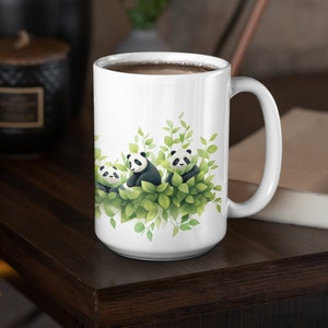 Mug with Pandas, Mug Gift, Pandas, Coffee Mug, Tea Mug, Chocolate Mug, Pandas with Bamboos, Panda Lover, Ceramic Mug 15oz