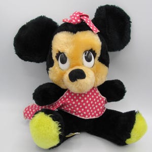Minnie Mouse Plush Walt Disney 1977 Made in Korea Disney World Polka Dot Apron image 1