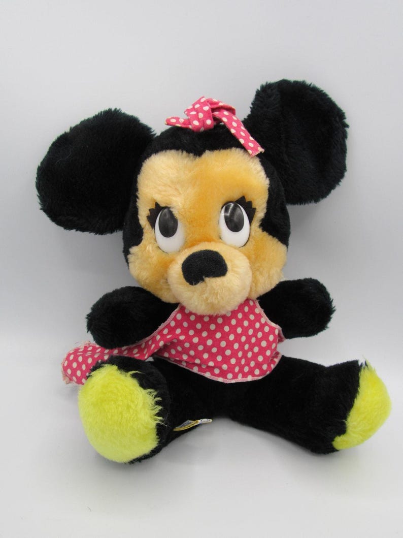 Minnie Mouse Plush Walt Disney 1977 Made in Korea Disney World Polka Dot Apron image 1