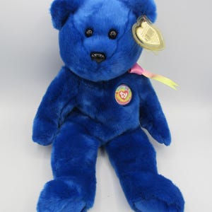 New w/ Tags TY Clubby the Bear Beanie Buddy Blue Plush 1999 Official Club 14&quot;