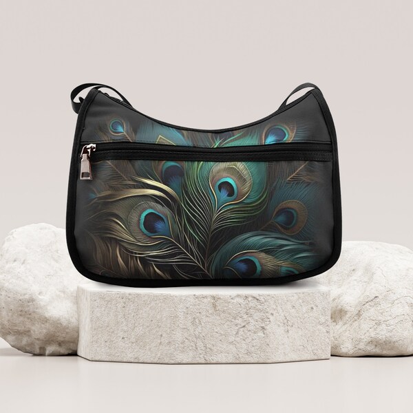 Brown Boho Peacock Dream Catcher Feather Crossbody Bags