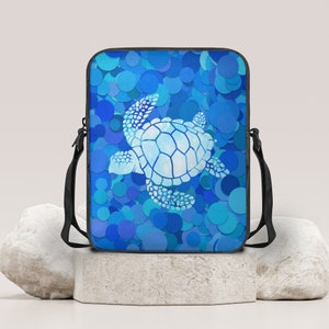 Sac à bandoulière Turtle, Tortue sur sac à bandoulière bleu