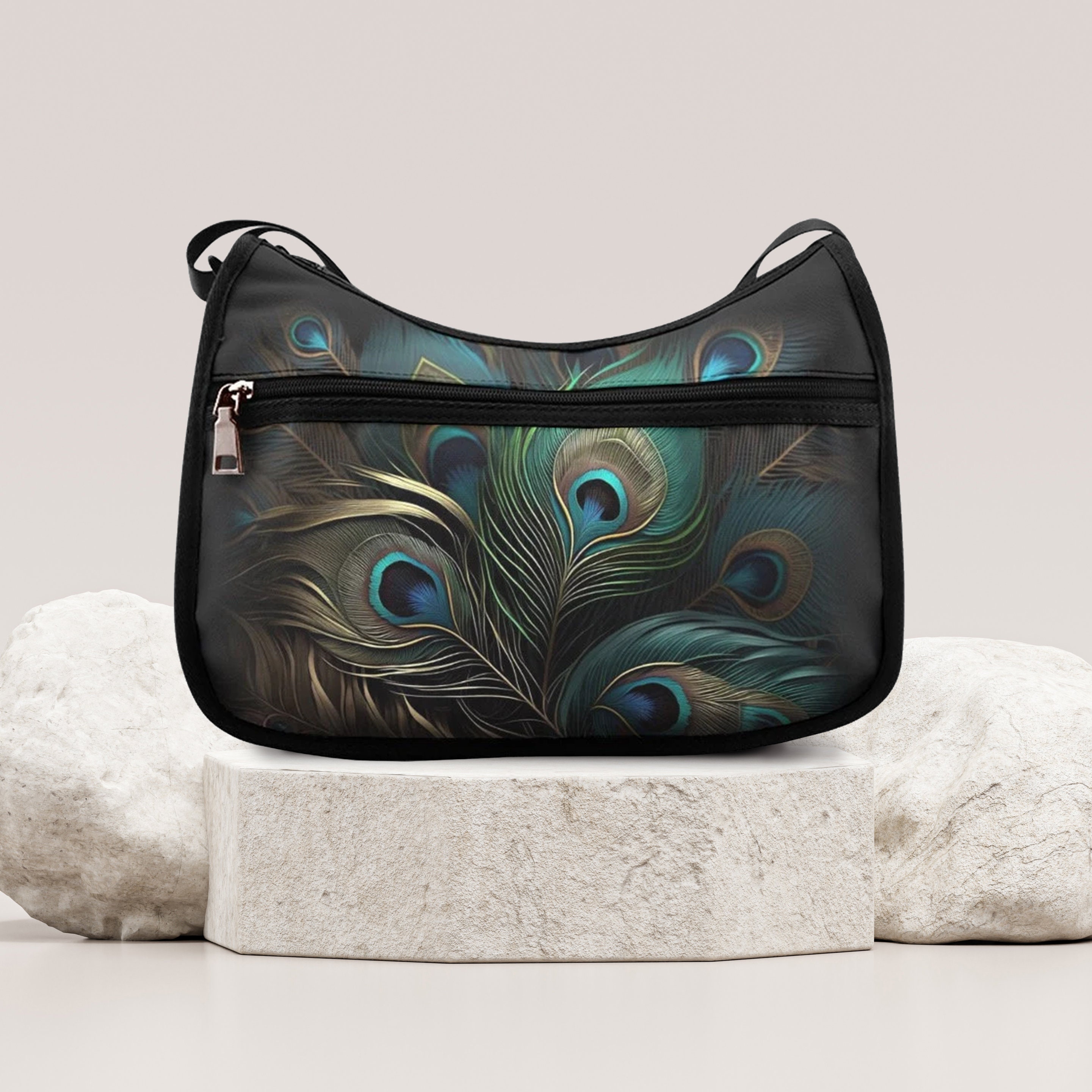 Feather Purse Clutch With Turquoise and Black Feathers and Jeweled