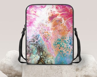 Pink Crossbody Bag, Pink Marbled Bag, Over the Shoulder Pink Bag