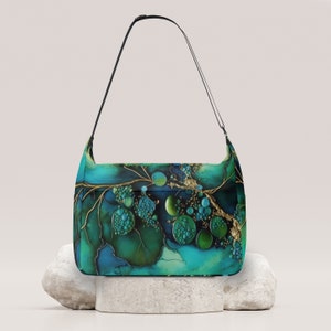 Sac à bandoulière pour ordinateur portable, sac pour ordinateur, sac pour ordinateur portable artsy, sac feuilles vertes