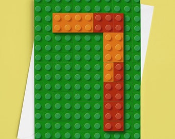 Lego style 7th birthday Greeting card