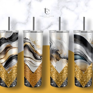 4 Designs - Bicchiere sottile da 20 once, nero e oro, modello dritto e affusolato, download digitale, grafica a sublimazione