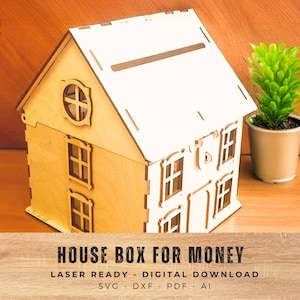 Laser Cut House Money Box SVG: DIY Piggy Bank (Digital Download)