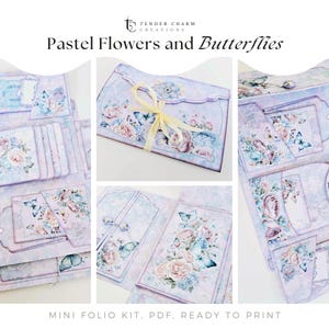 Pastel Flowers & Butterflies Mini Folio Kit: Printable Junk Journal (PDF)