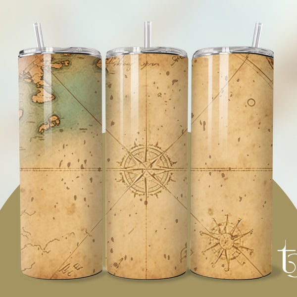 Nautical Map Design 20 oz Skinny Tumbler Sublimation Design, Straight & Tapered Tumbler Wrap, sublimation graphics