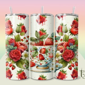 Watercolor Strawberry Tumbler Sublimation Design: Straight & Tapered Wrap (Digital Download)