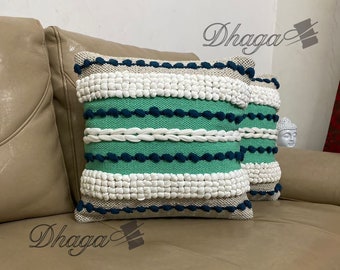 Gorgeous Hand Tufted Cushion Pillow, Boho Pillow With Fantastic Lining Design, Embroidered Pillow With 100% Natural Cotton, 40X40 Cm.