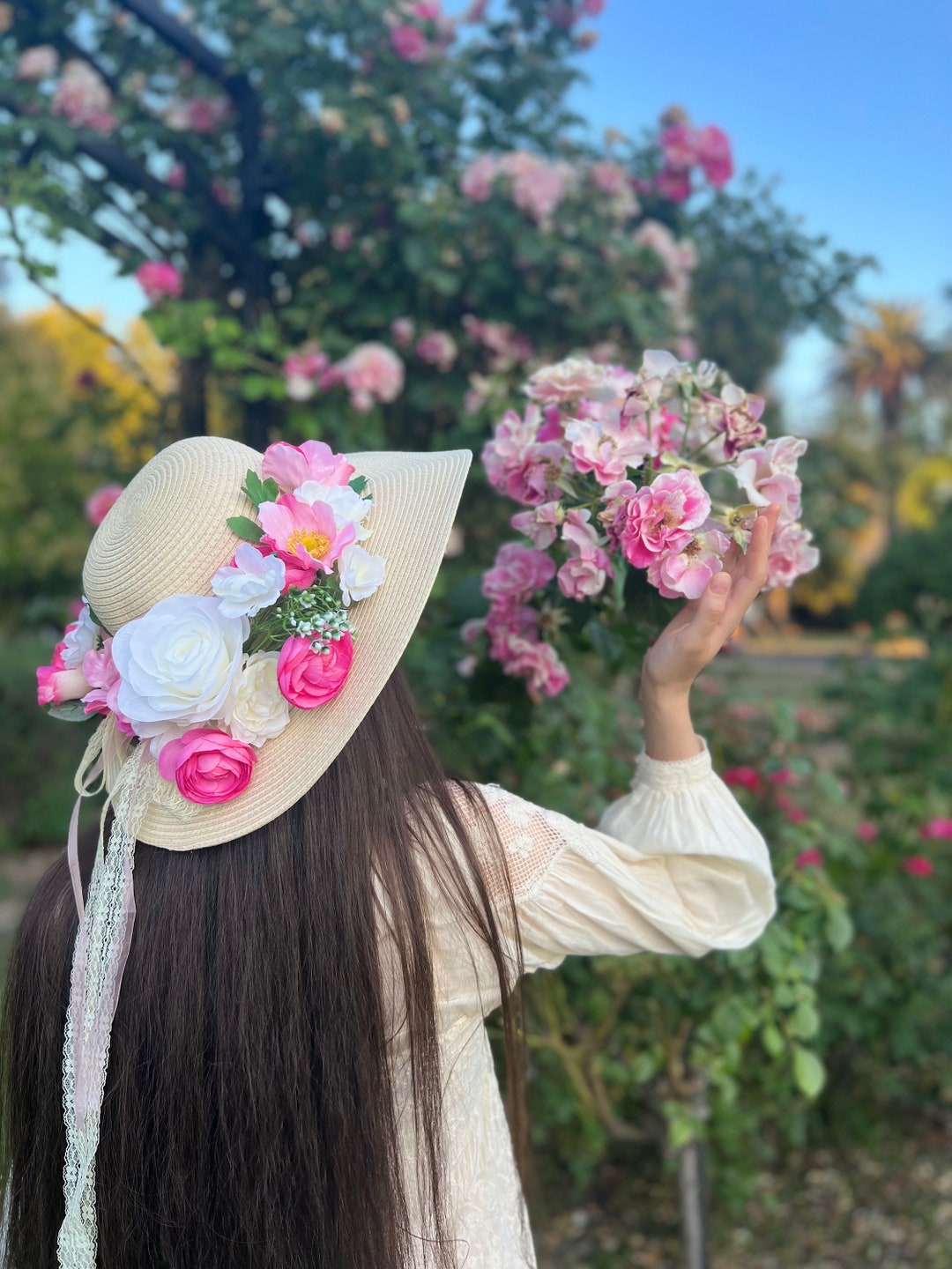 Barbiecore Pink Floral Hat | Statement Summer Wide Brim - Etsy display picture 2