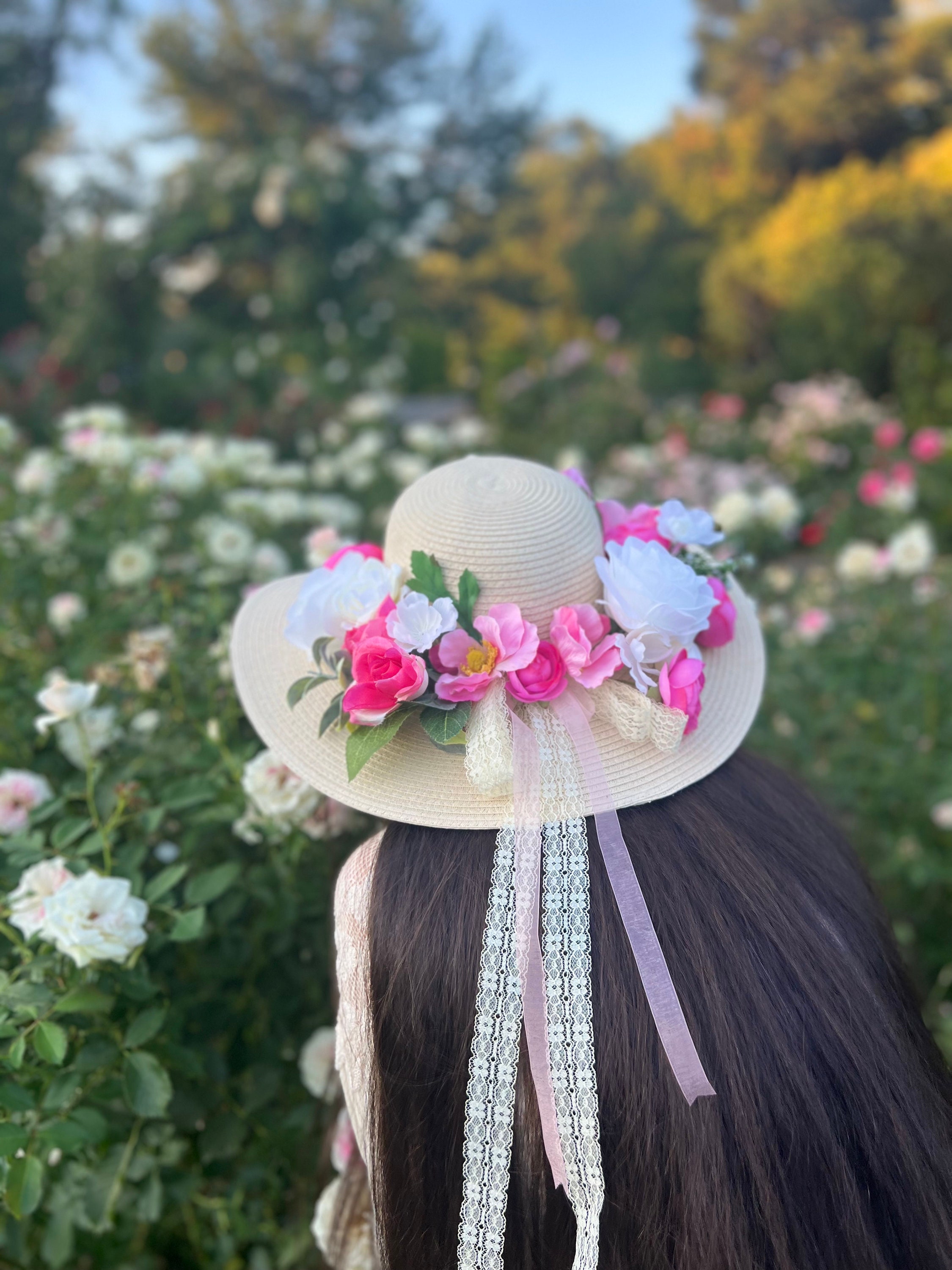 Barbiecore Pink Floral Hat | Statement Summer Wide Brim - Etsy display picture 3