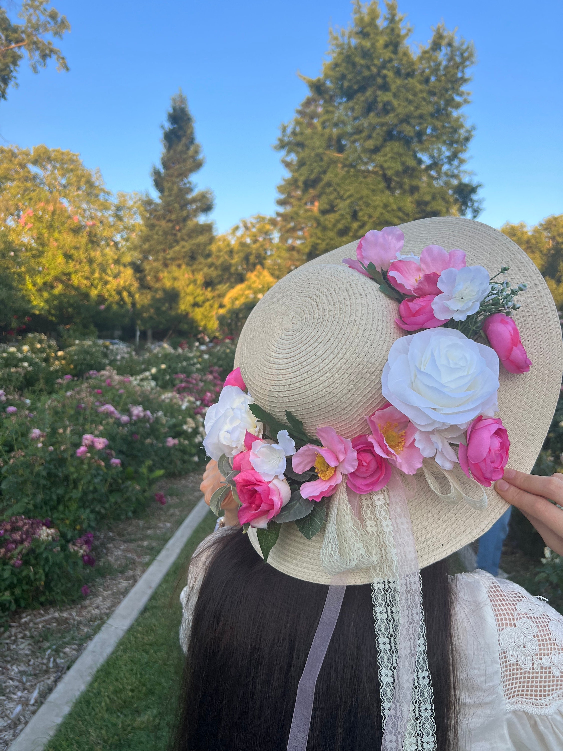 NEW Colourful Pink Barbiecore Beach Vacation Floral Straw Bucket Hat Barbiecore Floral Hat | Pink Dream Picnic Hat | Statement  main image 2