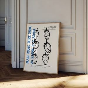 Erdbeeren Print, Retro Erdbeerkunst, trendige Retro-Wandkunst, Matisse Modern Print, Erdbeerausstellung Museum Poster, printable