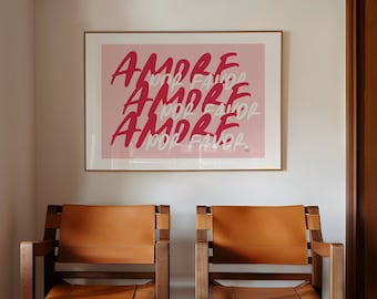 Amore Por Favor Print, Pink Love Poster, Pink Mon Amour Print, Pink Music Wall Art, Trendy Wall Art, Digital Download Print
