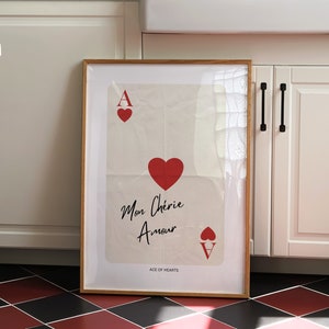 Impresión de Mon Cherie Amour, cartel de la reina de corazones, arte de pared retro de moda, impresión estética de moda retro, cartel de naipes, arte de pared de moda