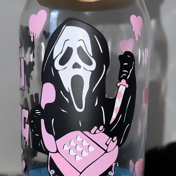 Ghostface phone No You Hang Up Pink 16oz Glass Cup