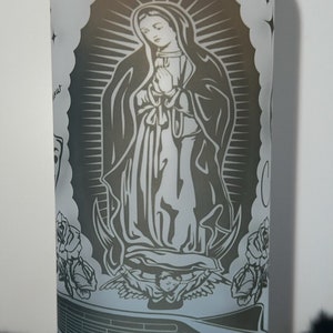 Low rider Smile Now Cry Later Virgen Mary Chicano 16oz Sublimation Glass Cup
