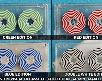 Handmade Spiral Audio Cassette C46 – Optical Illusion Retro Tape in Silver, Gold, Red, Blue & Green
