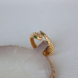 18K Gold Snake Ring, Vintage Serpent Ring, Adjustable Custom Ring, Waterproof Stainless Steel Handmade Jewelry, Personalized Ring, Gift Her