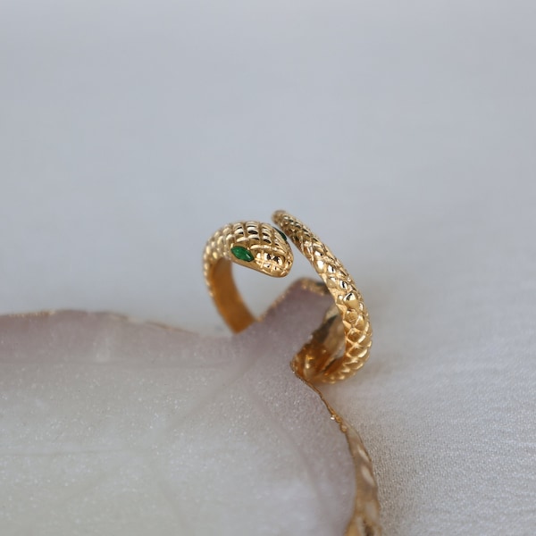 18K Gold Snake Ring, Vintage Serpent Ring, Adjustable Custom Ring, Waterproof Stainless Steel Handmade Jewelry, Personalized Ring, Gift Her