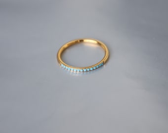 18K Gold Türkis Ring, Zierlicher Ring, Türkis Eternity Ring, Minimalistischer Alltagsring, Wasserfester Schmuck, Dünner Multi Stone Handgemachter Ring