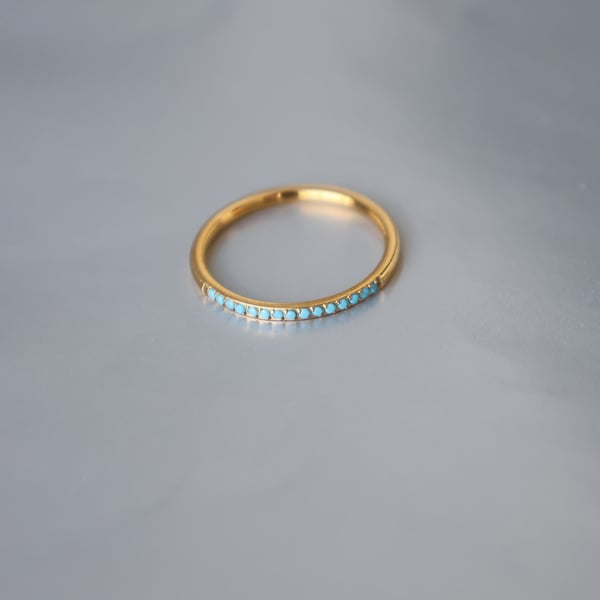18K Gold Turquoise Ring, Dainty Ring, Turquoise Eternity Ring, Minimalist Everyday Ring, Waterproof Jewelry, Thin Multi Stone Handmade Ring