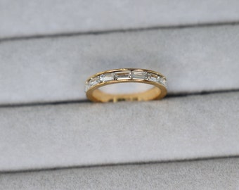 18K Gold Baguette Ring, Diamond Baguette Promise Ring, Engagement Ring, Waterproof Personalized Wedding Ring, Statement Ring, Tennis Ring