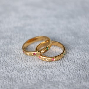 18K Gold Regenbogen Ring, Zircon Bunter Einfacher Ring, Minimalistischer Personalisierter Wasserdichter Handgemachter Schmuck, Zierlicher Benutzerdefinierter Ring, Weihnachtsgeschenk