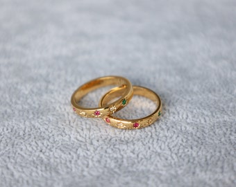 18K Gold Regenbogen Ring, Zircon Bunter Einfacher Ring, Minimalistischer Personalisierter Wasserdichter Handgemachter Schmuck, Zierlicher Benutzerdefinierter Ring, Weihnachtsgeschenk