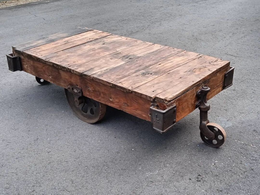 Industrial Wood Cart Trolley Lineberry Wooden Cart Coffe Table Etsy