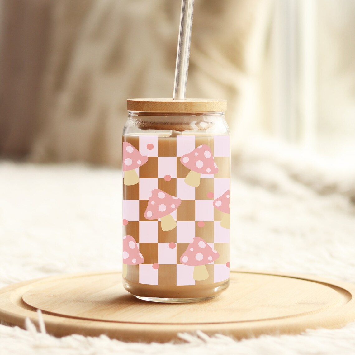 Pink Checkered Libbey Glass Wrap Bow Beer Can Glass SVG Cottage Core ...