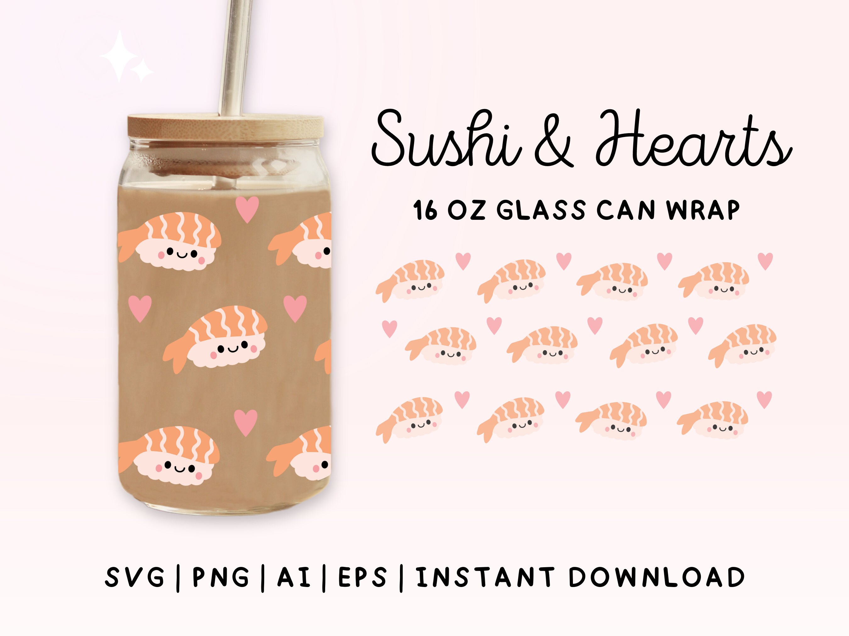 Kawaii Sushi Tumbler 16oz Glass Can