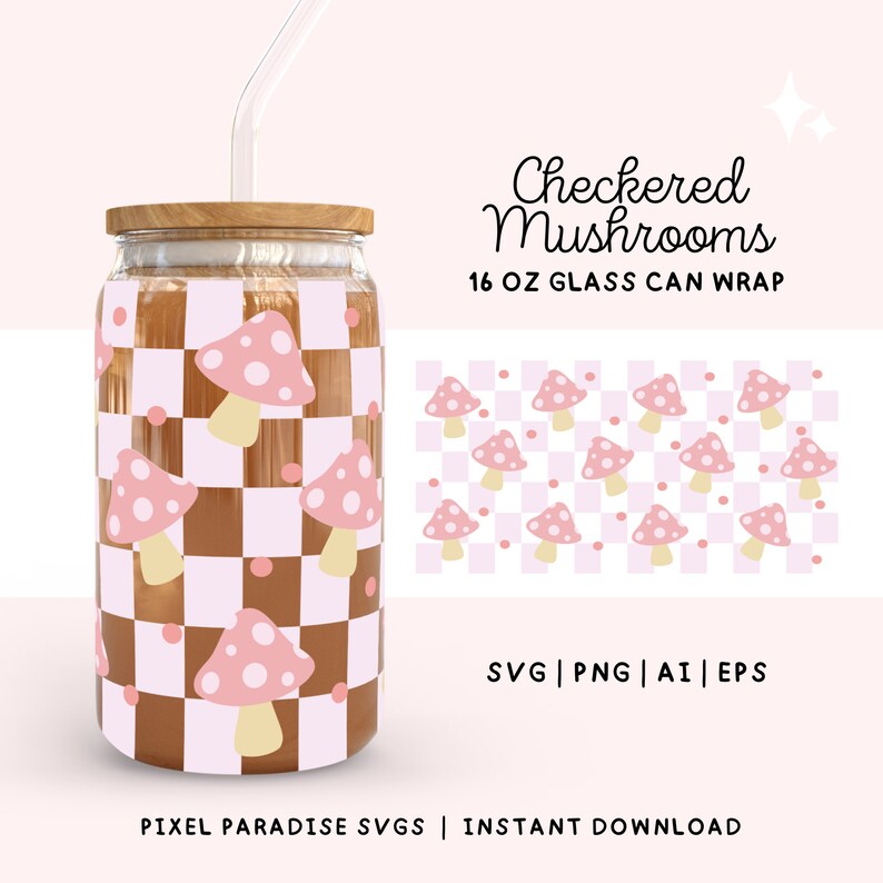 Pink Checkered Libbey Glass Wrap Bow Beer Can Glass SVG Cottage Core ...