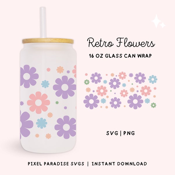 Beer can Wrap,Libbey, Libbey Glass Svg, Libbey Glass Png, Retro Mini Daisies Libbey Glass,svg files for cricut, minimalist,DIY Gift